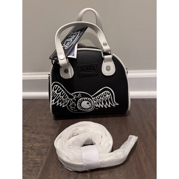 NWT Von Dutch Bowling Bag Purse Black Small w/Crossbody Strap New Winged Eyeball - Picture 1 of 7